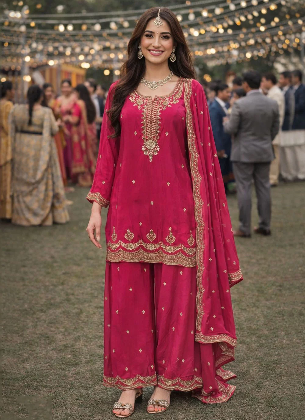 Pink Embroidered Sequins Work Viscose Salwar Suit